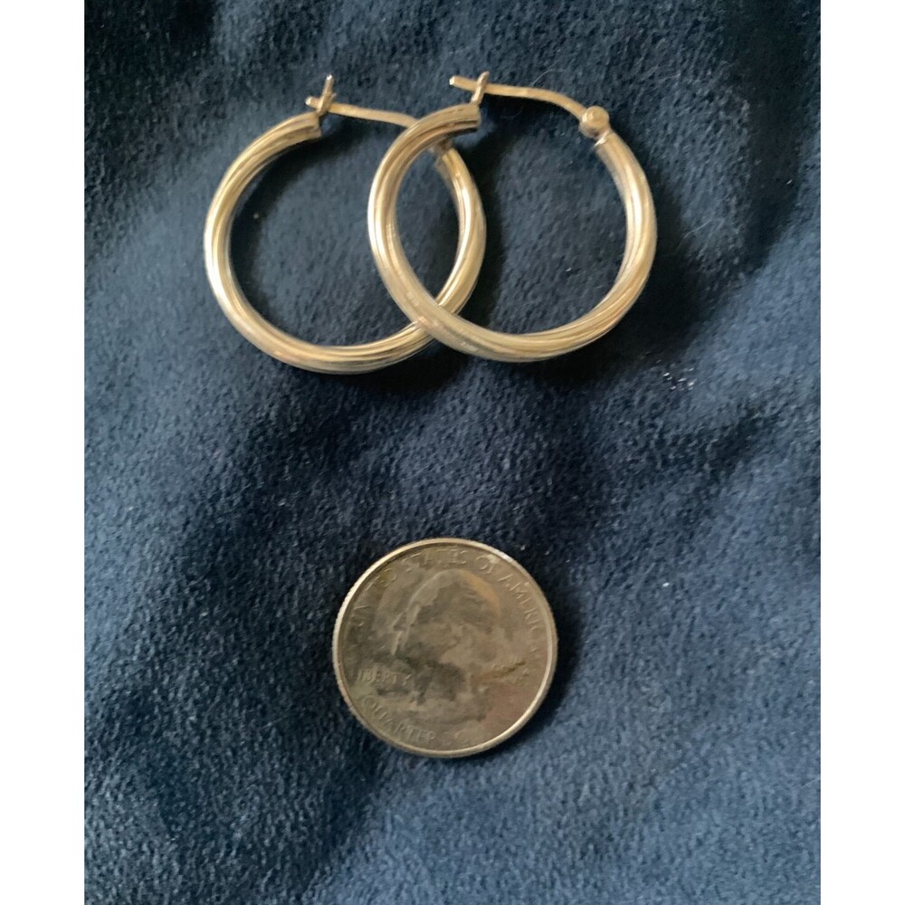 Vintage MWS 925 Ribbed Sterling Silver 1.25" Hoop Earrings 4.8 grams